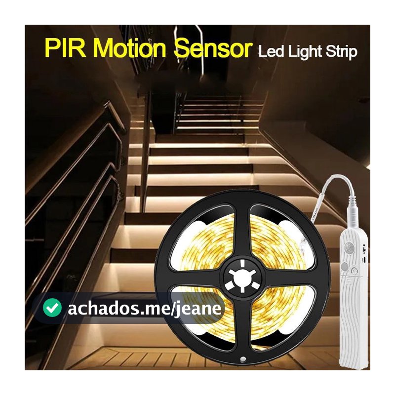Barra De Luz LED De 5M De Bateria Com Sensor De Movimento PIR Fita Noturna Sob De Armário Adequada Para Iluminação Interna Do Guarda-Roupa Quarto