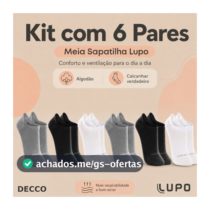 Kit De 6 Pares Meias Cano Invisível Lupo Sport Algodão Soquete Sapatilha Unissex