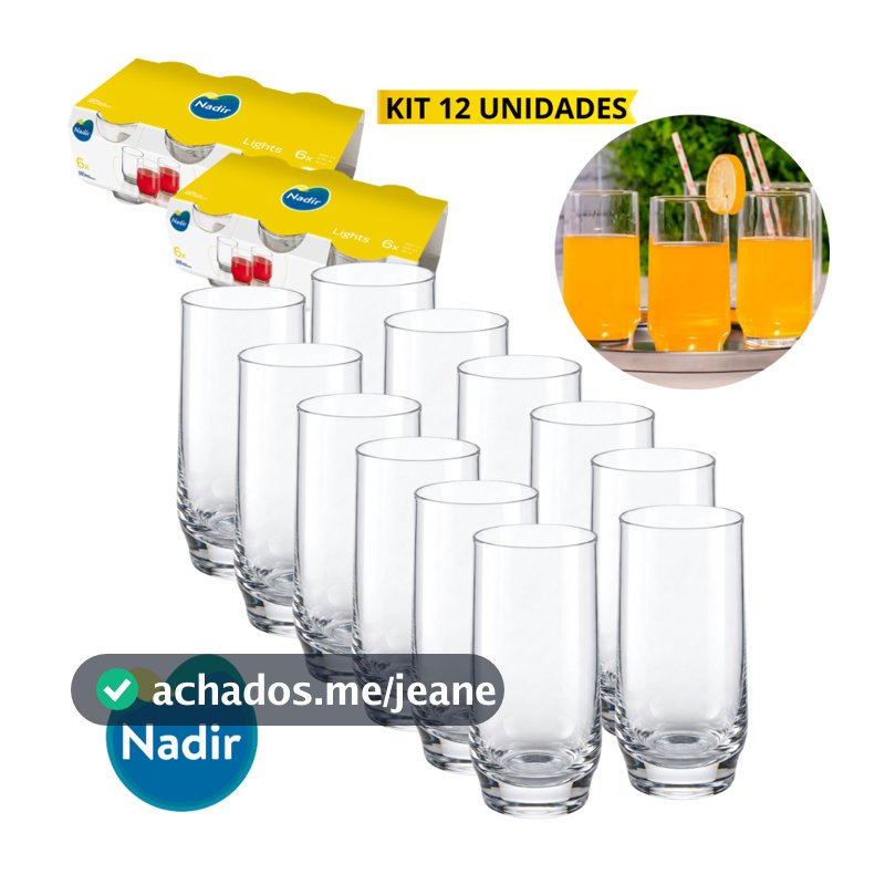 Jogo 12 Copos de Vidro Lights Suco Água Cerveja 300ml Nadir