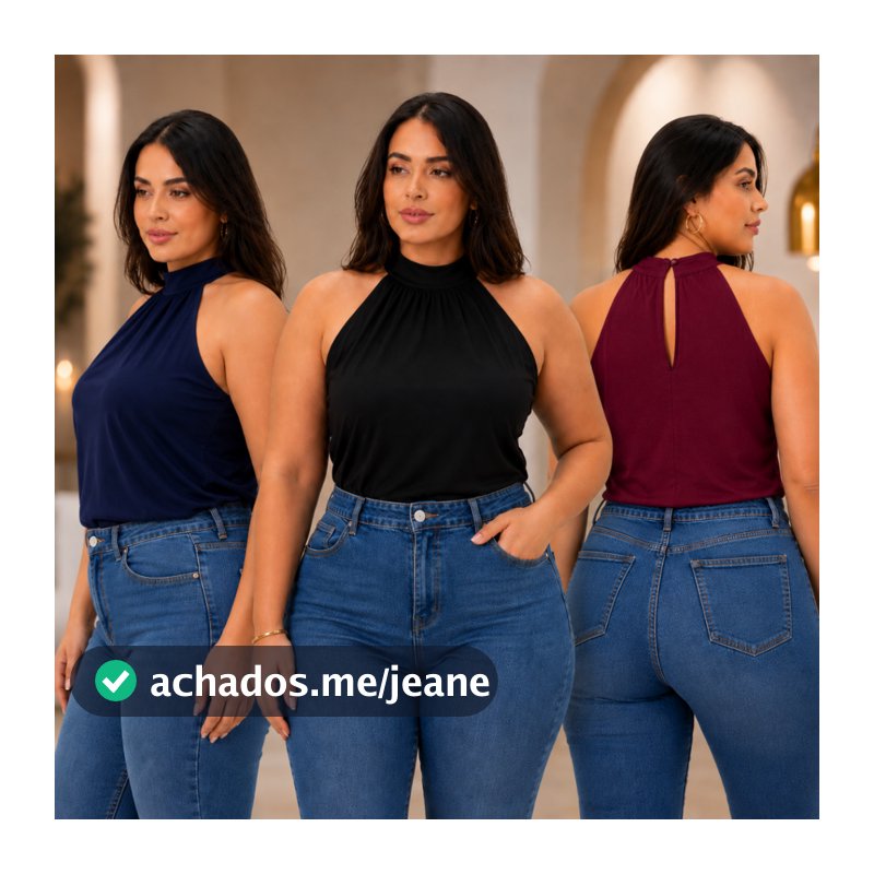 Regata Plus Size Gola Alta Feminina Blusa Halter Duna Elegante Casual Confortável Moda Feminina Leve