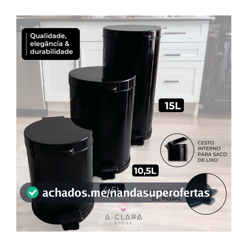 Lixeira Cesto De Lixo Pedal Pia Cozinha Banheiro 4,5 Litros Cor Preto