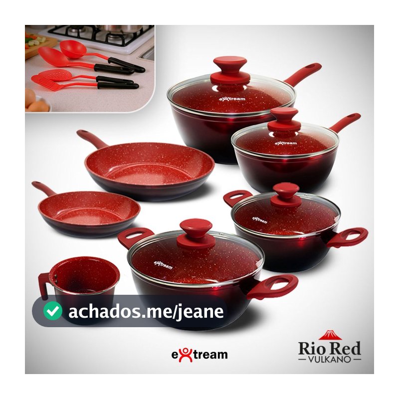 Jogo de Panelas Revestimento Ceramica Indução 11 peças Extream Rio Red Vulkano