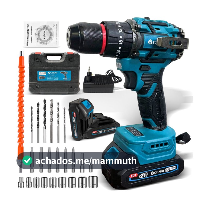 Brushless 3/8" Parafusadeira Furadeira Impacto com acessórios 21V 02 Baterias + Maleta