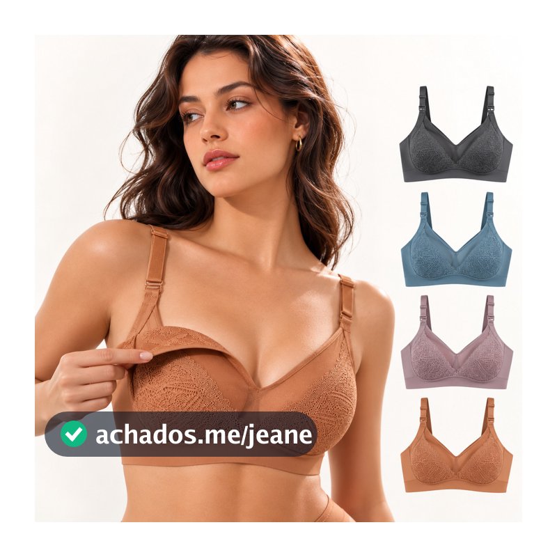 Sutiã de Amamentação Feminino para Gestante Lactante Pós-Parto Sem Aro com Clipe Removível Renda Alça Ajustável