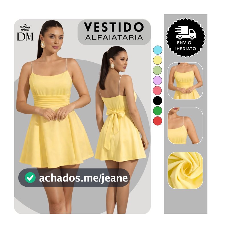 Vestido Curto de Alfaiataria Premium - Alças de Brilho Com Bojo Zíper Nas Costas e Amarração na Cintura