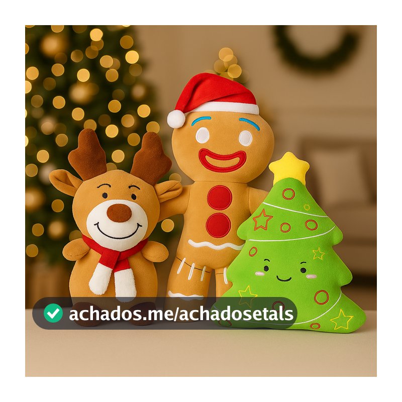 Pelúcia de Natal Kit - Árvore 30 cm, Rena 18 cm, Biscoito 33 cm