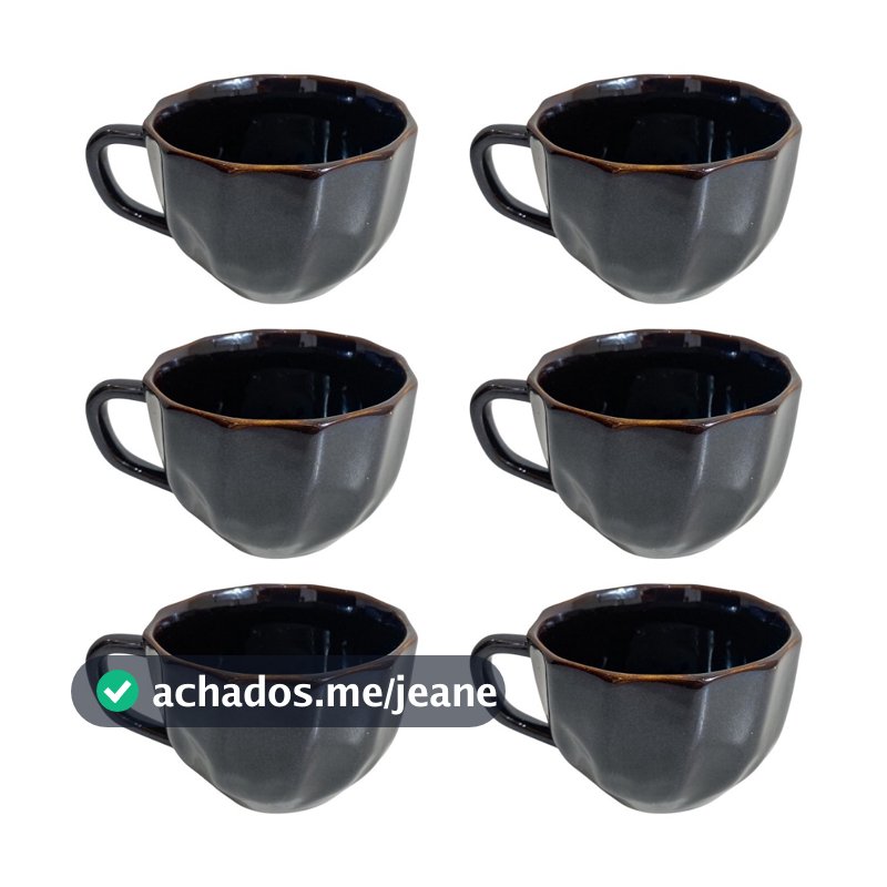 Kit 6 Xícaras Café 200ml Porcelana Preta Canecas Decorativas Para Cozinha
