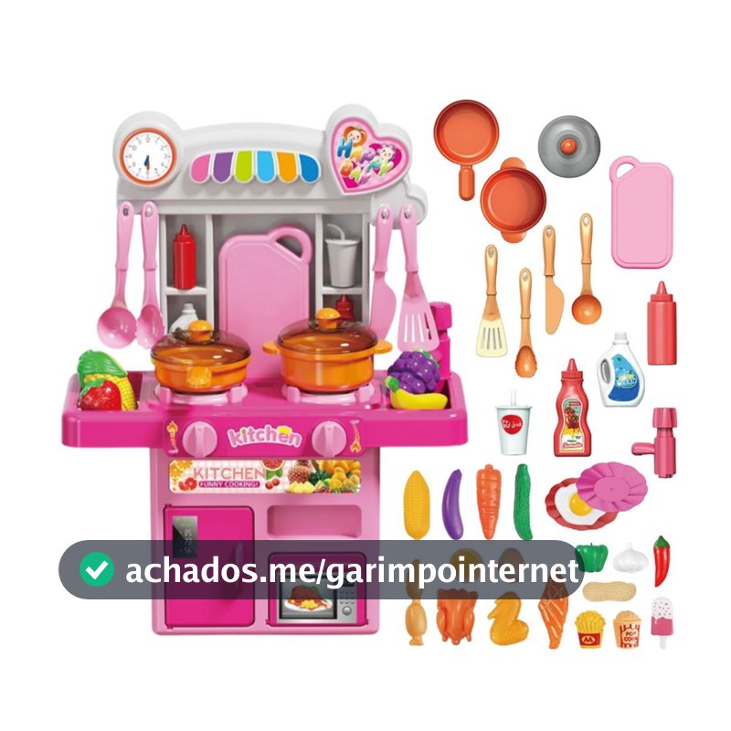 Cozinha Infantil Completa de Brinquedo com Luz e Som Sai Água Geladeira Fogão