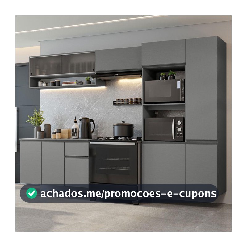 Armário de Cozinha Completa Suspenso 300cm Cinza Nice Madesa 06