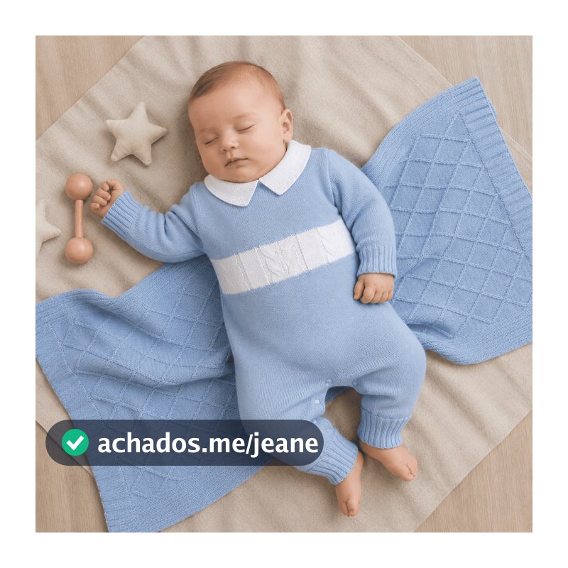 Kit 2 Peças Macacão Gola Polo e Manta Saida Maternidade Tricot Enxoval