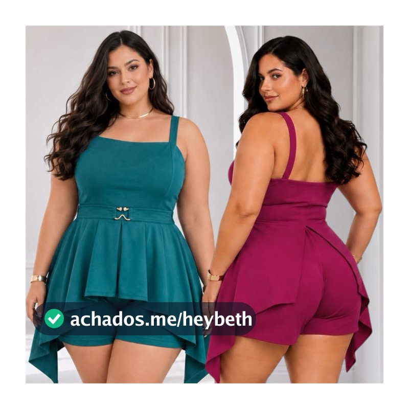 Conjunto Plus Size Blusa Bata Alça Larga e Short  Cintinho na cintura