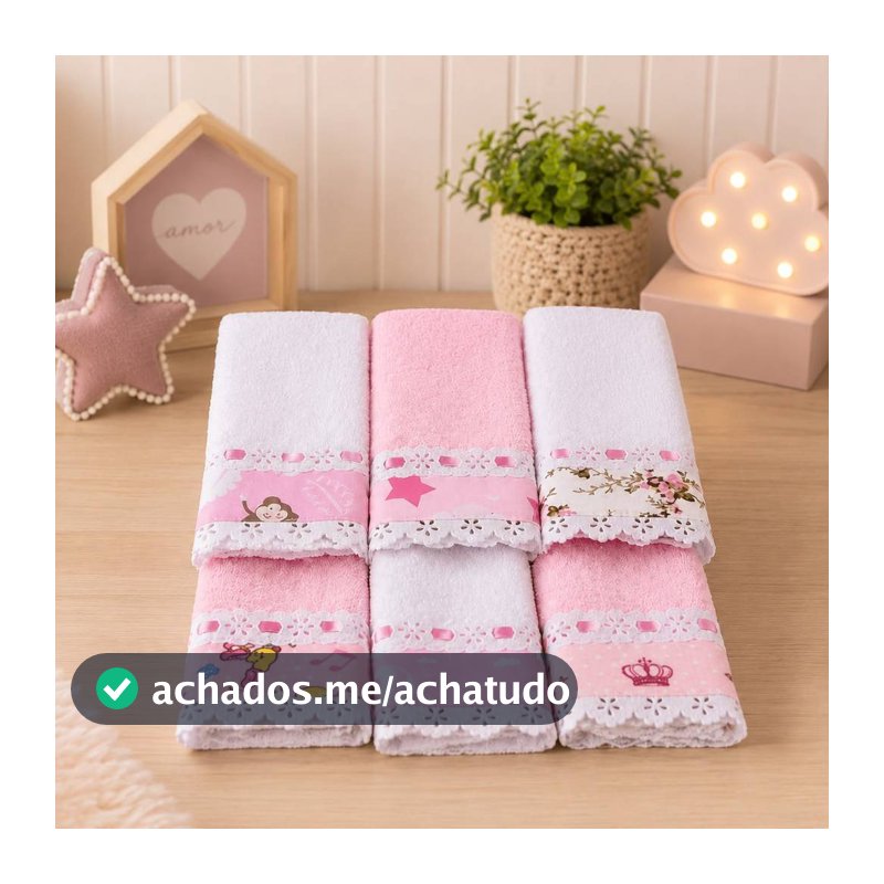 Kit Toalha Ombro e Boca Bebê Babete com Lasy Passa Fitas 6 Unidades Estampas Variadas Macias