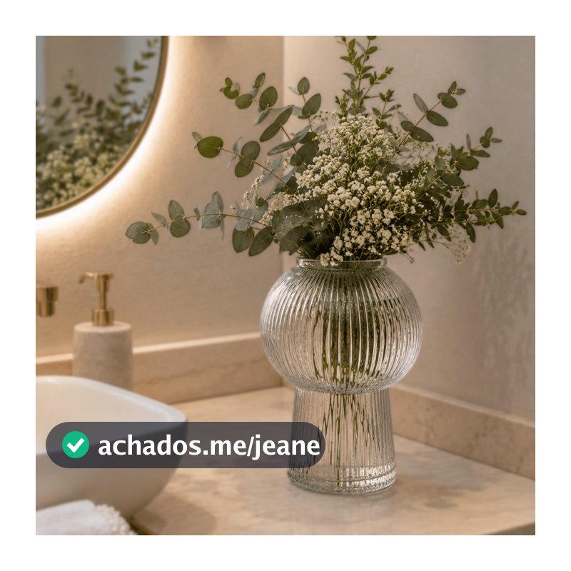 Vaso de Vidro Canelado 17 cm Lines Transparente Wolff - Decoração Sala Escritorio Plantas Flores