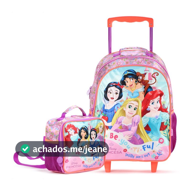 KIT Mochila Com Rodas Escolar + Lancheira Xeryus Princesas da Disney - Infantil