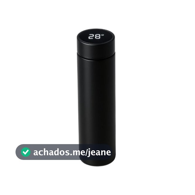 Garrafa Térmica Inteligente 500ml Com Termômetro LED Digital Inox Preto Com Infusor