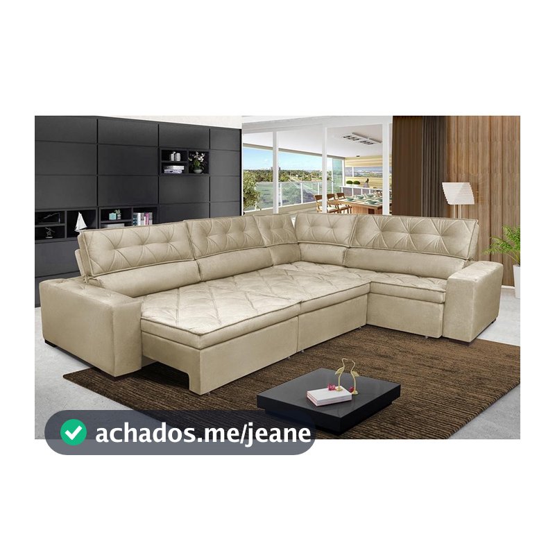 Sofa de Canto Retrátil e Reclinável com Molas Cama inBox Austin 3,45X2,44 ou 2,44X3,45 Velusoft Bege