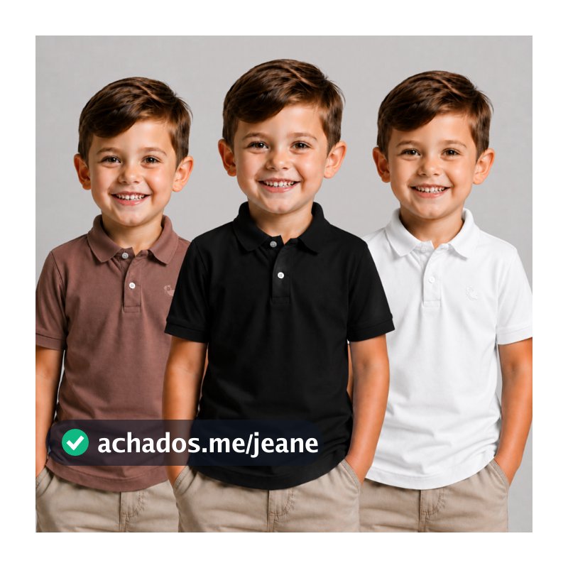 KIT 3 Camisa Básica Polo Infantil manga curta