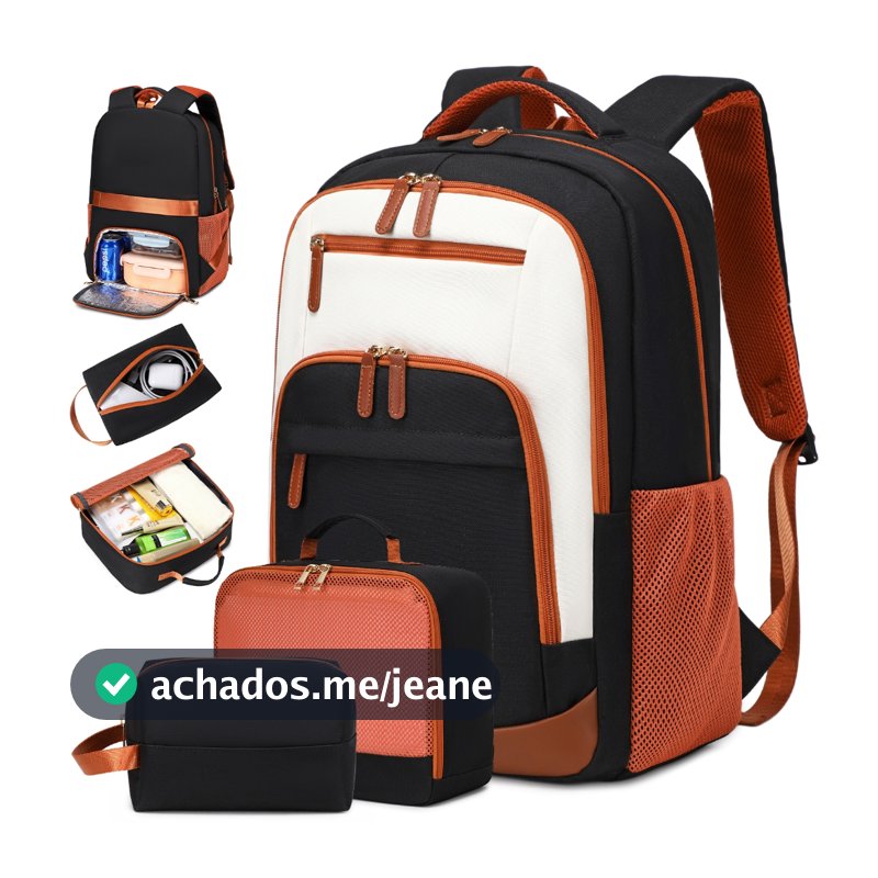 Mochila de Viagem 3 Peças Impermeável Reforçada Unissex Volta às Aulas Compartimento Notebook Bolsa Quente e Frio