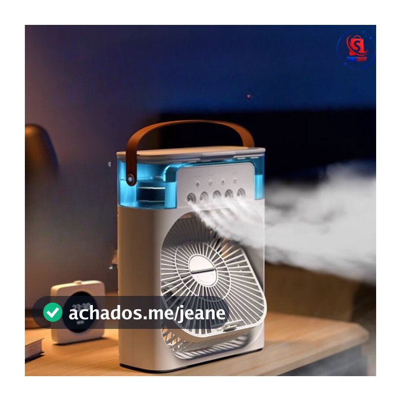 Mini Ventilador E Umidificador Portátil USB Led Com Reservatório E Alça