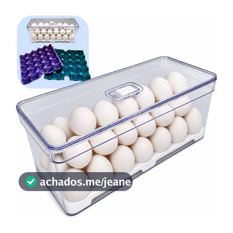 Organizador de Geladeira Grande com Tela de Ovo  — Capacidade 40 Ovos Transparentes - Plastutti