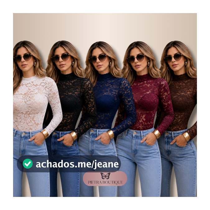 Blusa Feminina de Renda c/ Manga Longa e Transparente | Ideal p/ Segunda Pele | DIVERSAS CORES