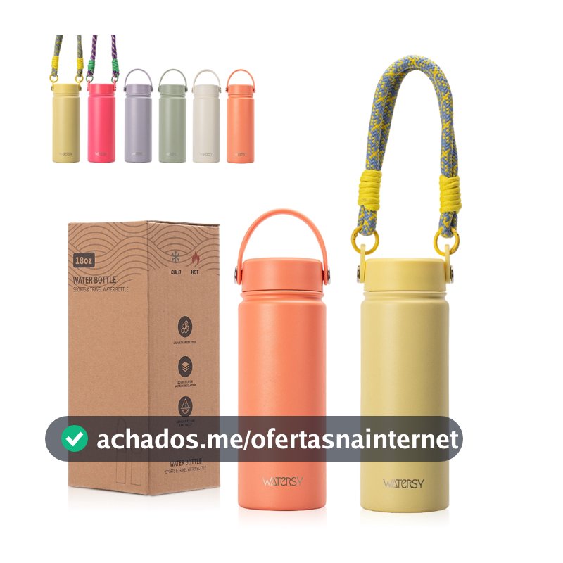 Garrafa Térmica WATERSY 532ml Aço Inoxidável, Quente/Frio por Horas, p/ Academia e Viagem
