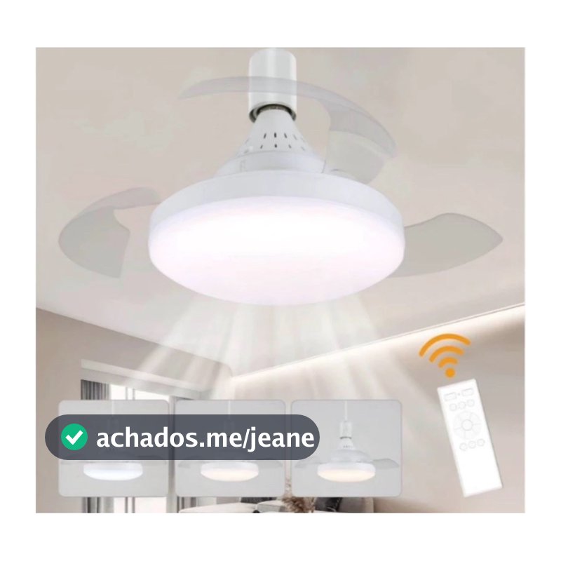 Ventilador de Teto Silencioso Econômico com Lâmpada Led 3 Cores Modos Timer Controle Remoto