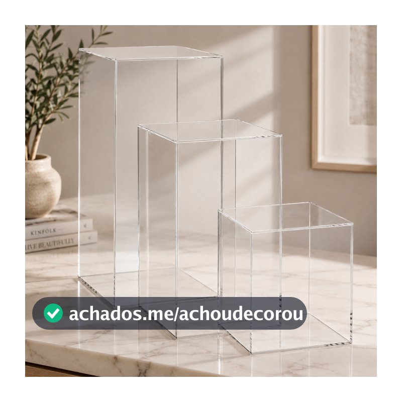 Kit Trio Cubos Acrílico Transparente Em Caixa de MDF Para Transporte Decoração Eventos