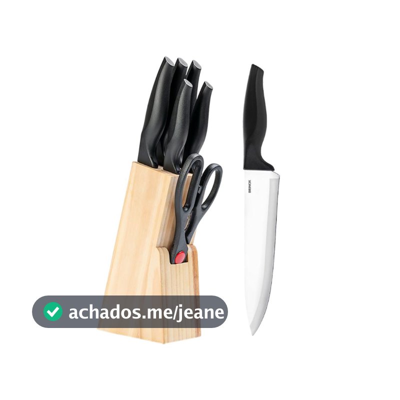 Conjunto De Facas Brinox Cross 7 Peças Aço Inox Com Cepo