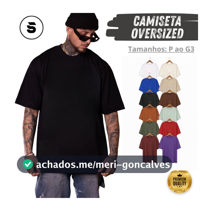 Camiseta Oversized Streetwear Masculina 100% Algodão Padrão Americano