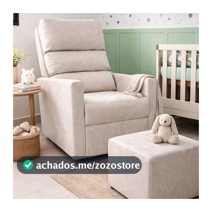 Poltrona de Amamentação e Descanso com Balanço e Puff no SUEDE, LINHO, BOUCLÉ HELENA