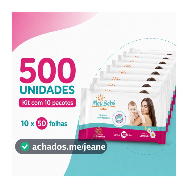 Kit 500 lenços/Toalhas umedecidas meu bebe caixa com 10 pacotes 50 unidades cada