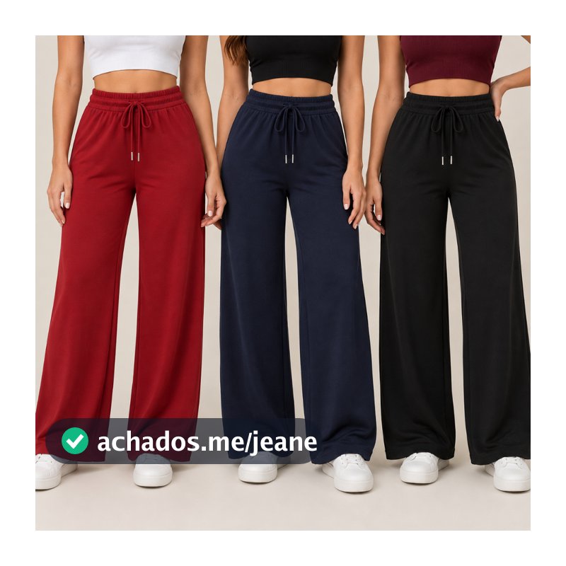Kit 3 Calças Feminina Malha Algodão wed lag Cós largo cintura alta