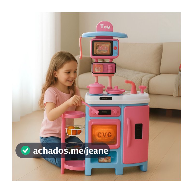 Cozinha Infantil Completa com Geladeira Forno Fogão Micro-ondas Torneira que Sai Água de Verdade 571