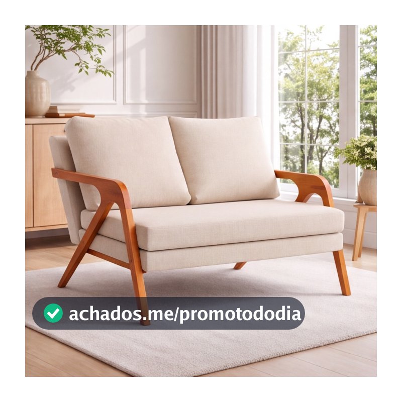 Poltrona Namoradeira Estofada Tecido Em Linho Premium Pés Em Madeira Maciça Resistente Compacto Design Moderno