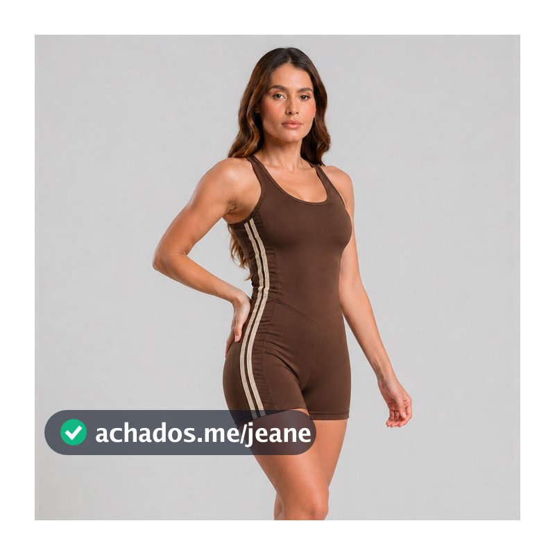 Macaquinho Iris Costas Abertas e Listras Laterais Fitness Academia Zero Transparencia Macacão Curto