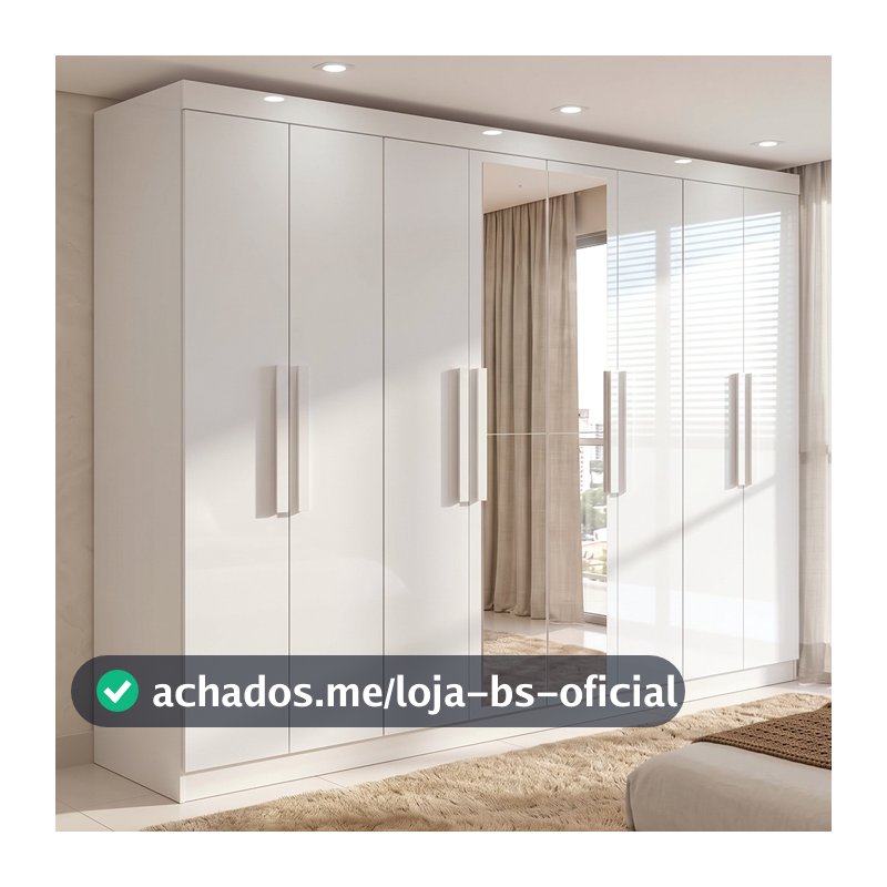 Guarda-roupa Casal Easy Slim 8 Portas Com Espelho Branco