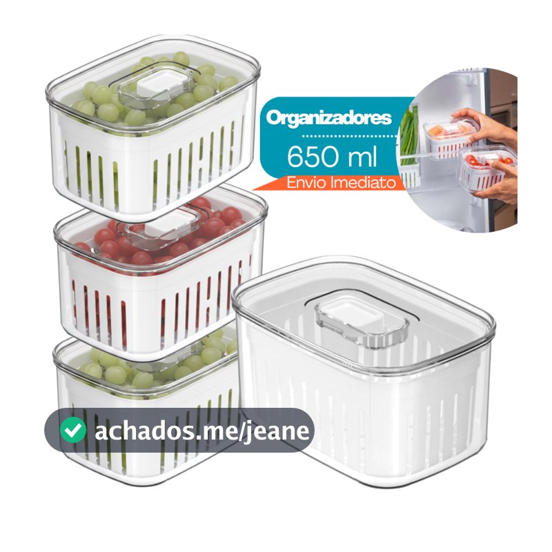 Organizadores de Geladeira com Cesto 650ml Multiuso Alimento Com Tampa Verdura e Vegetal