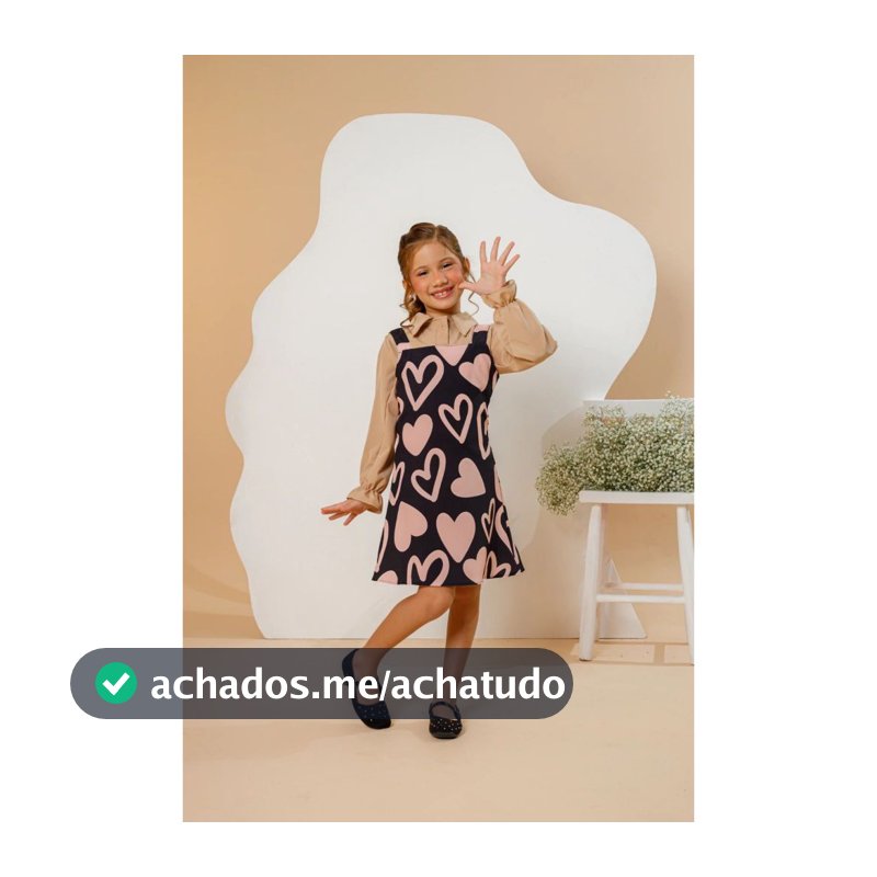 salopete + camisa social inverno infantil e juvenil menina botão flor e coração tam 6 8 10 12 14