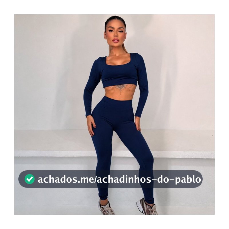 Conjunto Fitness Feminino Legging Cintura Alta + Cropped Manga Longa Academia Zero Transparência