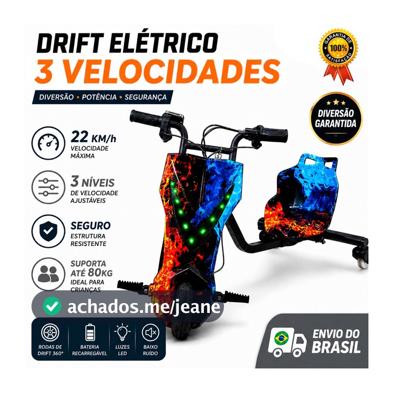 Triciclo Elétrico Drift Motorizado 350w Adulto/Infantil 6" 8" Polegadas 3 Velocidades Bluetooth Led