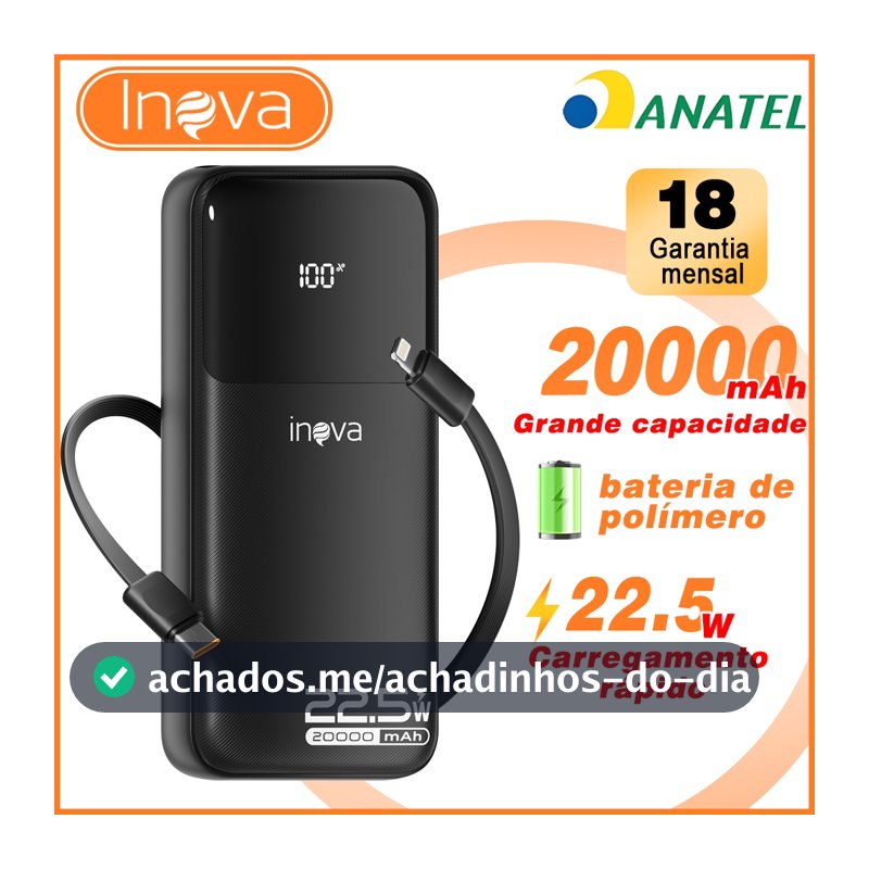 INOVA power bank 20000 mah turbo Carregador Portátil Universal Original Com cabo de dados 10000mAh