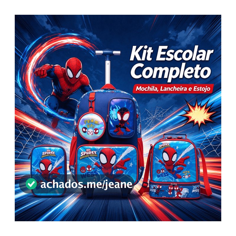 Kit Spidey Mochila Rodinha Lancheira Estojo Escolar Infantil Masculino Marvel