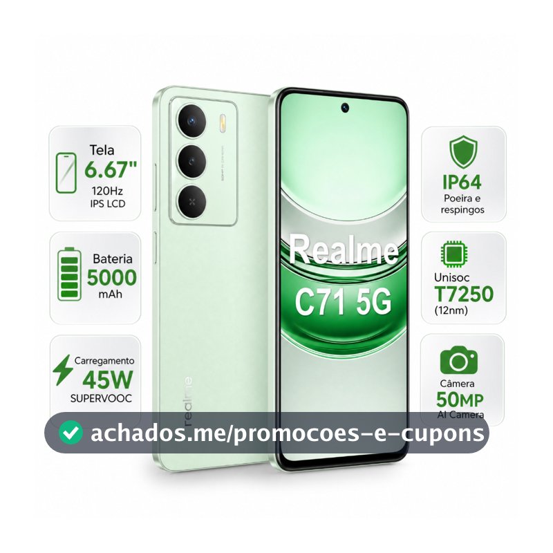 Celular realme C71 5G Smartphone 8+256 GB Original Versão Global Bateria 5000mAh Câmera 50MP NFC 6,6