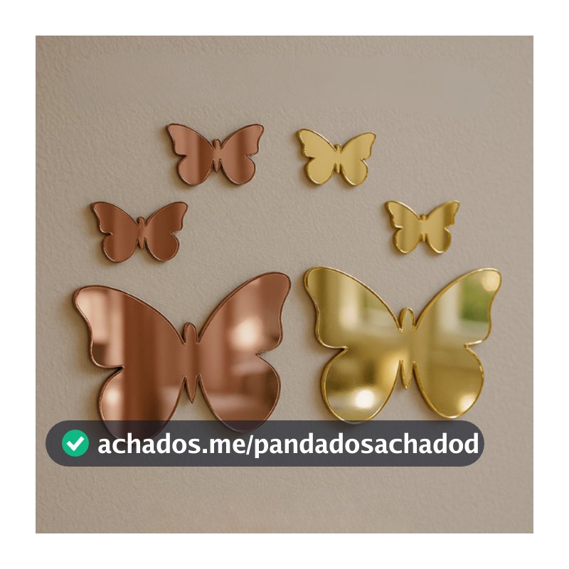 Kit 10 Borboletas Em Acrílico Espelhado Decoração Com Fita Dupla Face Grande e Pequena 4cm a 10cm