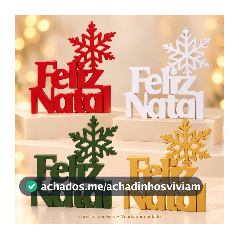 Letreiro Enfeite Feliz Natal com Floco de Neve Enfeite de Mesa Decoração Natalina 12 ou 16 cm