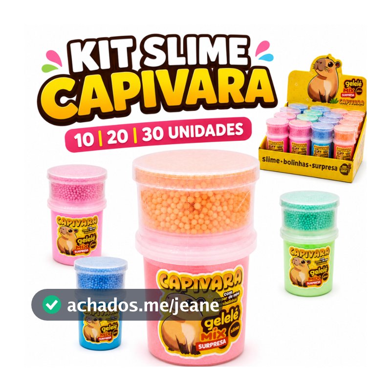 Kit 10 20 30 Slime Capivara Gelelé Mix Lembrancinha Aniversário Infantil Sacolinha Surpresa Festa Escolar