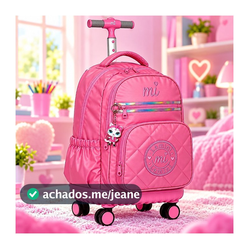 Mochila Malinha Infantil Lilás Matelassê com Rodas Giratórias e Pingente Gatinha