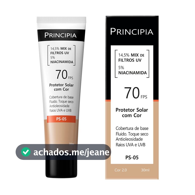 Principia Protetor Solar PS-05 Cor 2.0 c/ 14,5% Mix de Filtros UV + 5% Niacinamida FPS 70 - 30ml