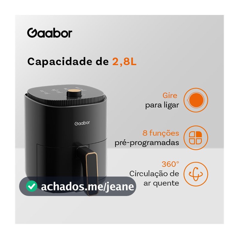 Gaabor Air Fryer 2,8L Ar Cozimento Uniforme Timer 200°C Múltiplas funções Antiaderente AF-35M02A
